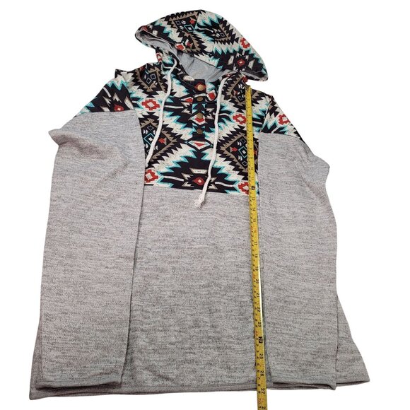 Women's Long Sleeve 4-Button Drawstring Printed Pullover Hoodie/Pockets - Large - Picture 7 of 7